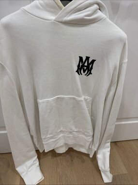 AMIRI White Crewneck Hoodie with Black Chest Logo
